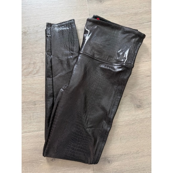 SPANX Pants - Spanx Faux Leather Croc Leggings Dark Brown Chocolate High Waist 20188R